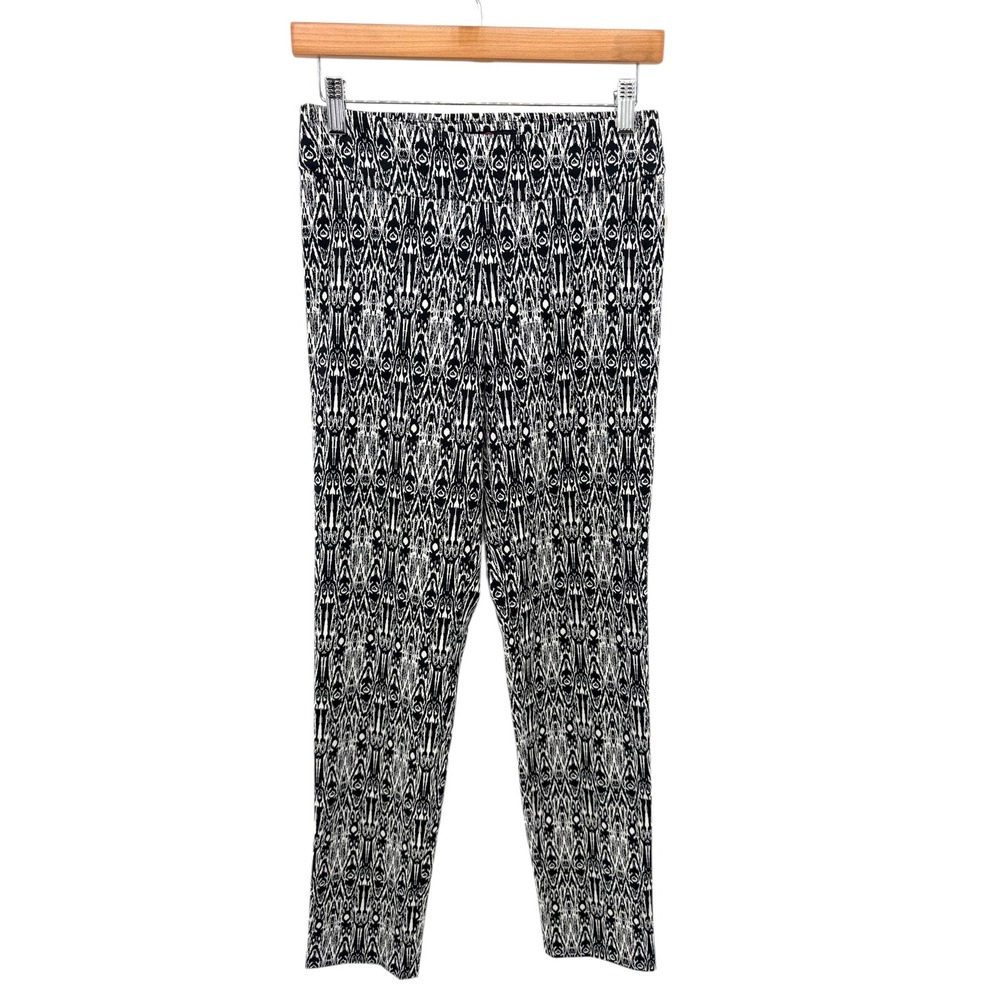 Krazy Larry Pull-On Ankle Pants 4 Black White‎ Abstract Print Stretch Knit NWT